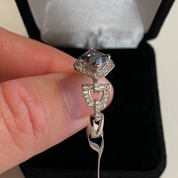 925 Sterling Silver Mystic Rainbow Diamond Ring - Picture 4 of 13